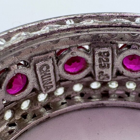 VTG Sterling Silver 925 Red & White Cubic Zirconia Statement Ring Size 10.5 - Picture 7 of 9